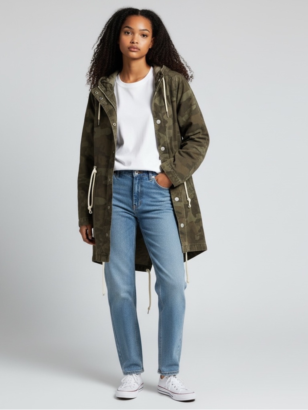 Divided by H&M Olive Camo Hooded Utility Jacket 🧥 Women's Size Small 🫒